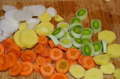 Les légumes découpés en rondelles