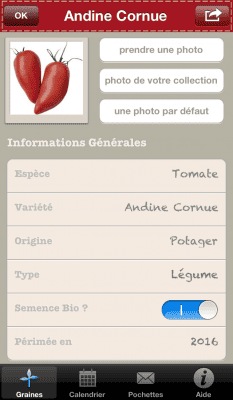 Gestion des variétés de graines dans l'application