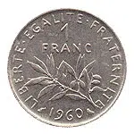 Pièce de 1 franc rameau olivier