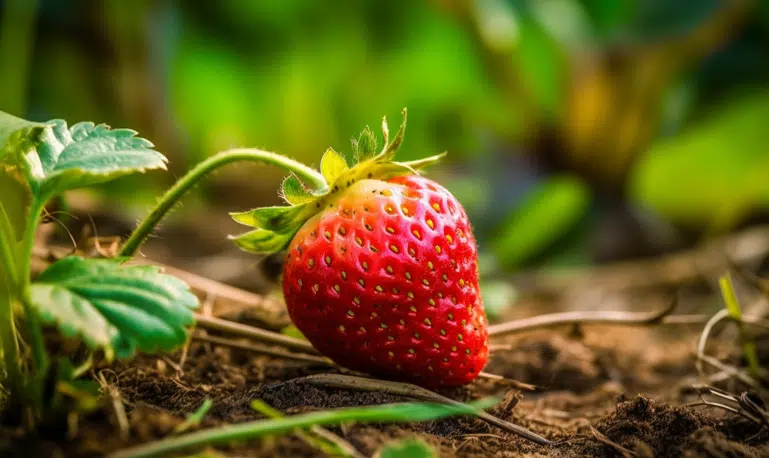 Gros plan sur une fraise bien mûre !