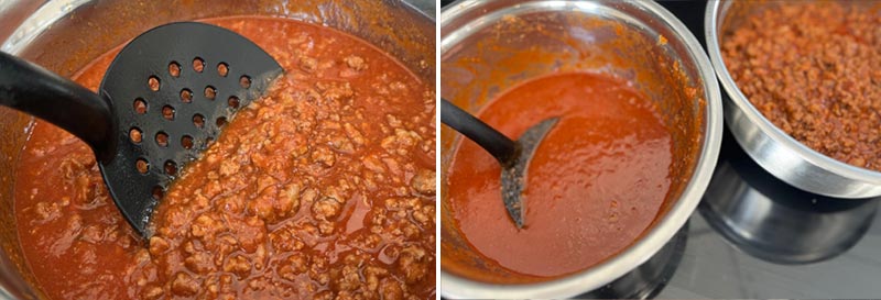 Filtrez la sauce et la viande - Recette cannelloni